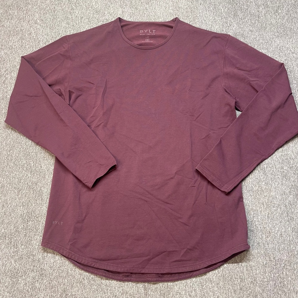 BYLT‎ Basics Drop Cut Long Sleeve Lux Shirt Burgundy Mens XL Curved Hem Tee
